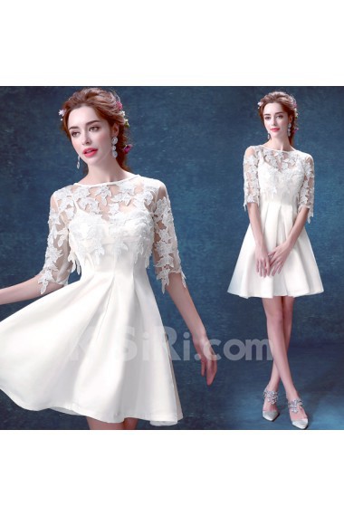 Lace, Chiffon, Tulle Bateau Mini/Short Half Sleeve A-line Dress with Embroidered