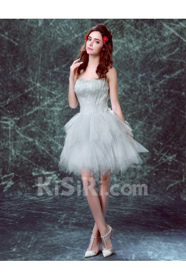 Tulle Sweetheart Mini/Short Sleeveless Ball Gown Dress with Feather