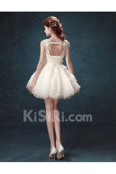 SequinsLace, Tulle Scoop Mini/Short Sleeveless Ball Gown Dress with Rhinestone