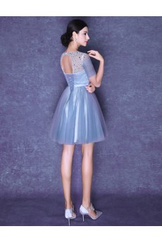 Tulle Jewel Mini/Short Short Sleeve Ball Gown Dress with Rhinestone