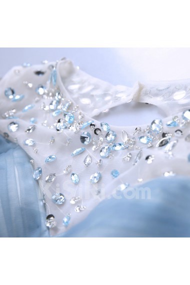 Tulle Jewel Mini/Short Short Sleeve Ball Gown Dress with Rhinestone