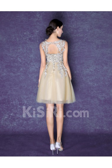 Lace, Tulle Jewel Knee-Length Sleeveless Ball Gown Dress with Embroidered