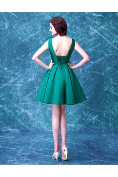 Satin V-neck Mini/Short Sleeveless A-line Dress with Bow