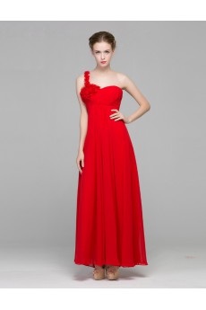 Organza, Lace, Satin One-shoulder Floor Length Sleeveless A-line Dress with Rhinestone