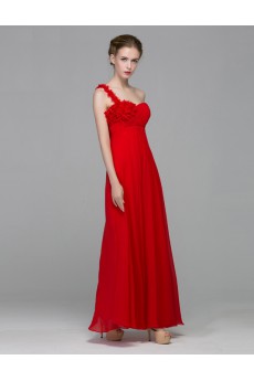 Organza, Lace, Satin One-shoulder Floor Length Sleeveless A-line Dress with Rhinestone