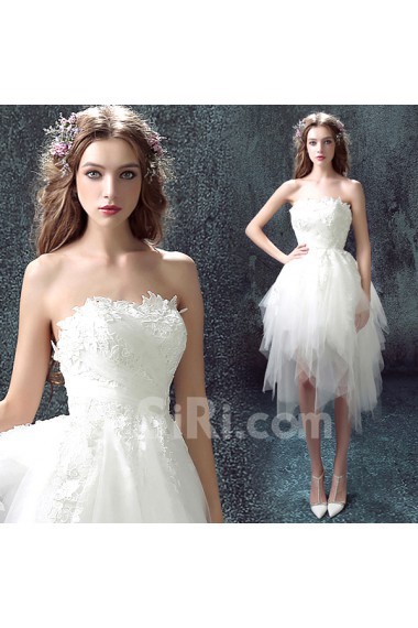 Lace, Chiffon, Tulle Strapless Mini/Short Sleeveless Ball Gown Dress with Applique