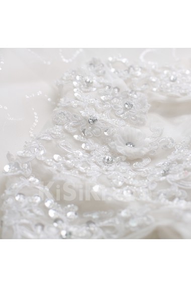 Tulle, Lace High Collar Floor Length Cap Sleeve Ball Gown Dress with Sequins