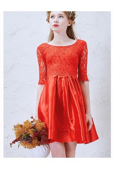 Lace Scoop Mini/Short Half Sleeve A-line Dress