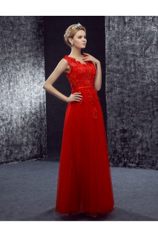 Lace, Tulle V-neck Floor Length Cap Sleeve A-line Dress with Applique
