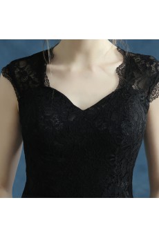 Lace, Chiffon, Tulle V-neck Floor Length Cap Sleeve A-line Dress with Embroidered