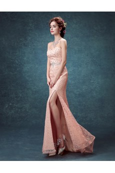 Lace, Chiffon Sweetheart Floor Length Sleeveless Mermaid Dress with Rhinestone