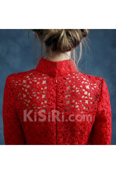 Lace High Collar Floor Length Long Sleeve Sheath Dress