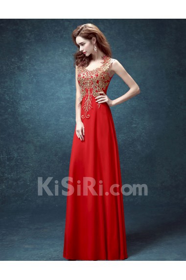 Chiffon Square Floor Length Sleeveless Sheath Dress with Embroidered, Sequins
