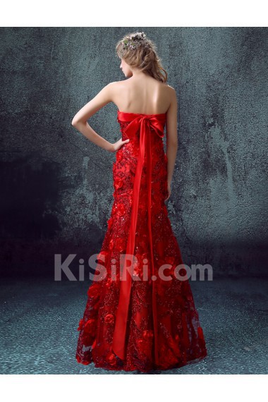 Net Strapless Floor Length Sleeveless Mermaid Dress with Embroidered, Bow