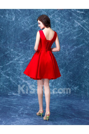 Satin V-neck Mini/Short Sleeveless Ball Gown Dress with Bow