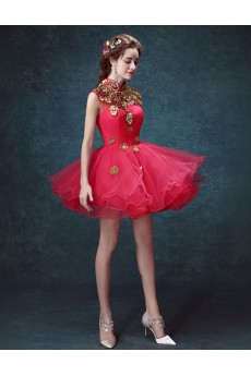 Net High Collar Mini/Short Sleeveless Ball Gown Dress with Sequins, Rhinestone