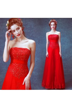 Lace Strapless Floor Length Sleeveless A-line Dress with Sequins