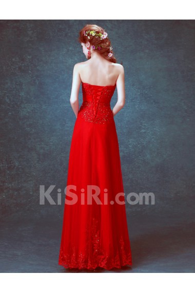 Lace Strapless Floor Length Sleeveless A-line Dress with Sequins