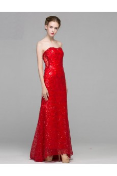 Tulle Strapless Sweep Train Sleeveless Sheath Dress with Sequins, Beads