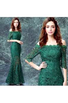 Lace Off-the-Shoulder Floor Length Half Sleeve Mermaid Dress with Embroidered
