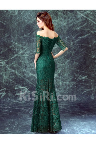 Lace Off-the-Shoulder Floor Length Half Sleeve Mermaid Dress with Embroidered