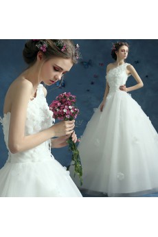 Organza One-shoulder Floor Length Sleeveless Ball Gown Dress with Pearl