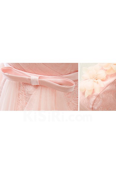 Lace, Tulle, Satin One-shoulder Mini/Short Sleeveless A-line Dress with Handmade Flowers, Bow