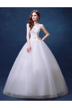 Lace, Organza V-neck Floor Length Sleeveless Ball Gown Dress with Rhinestone