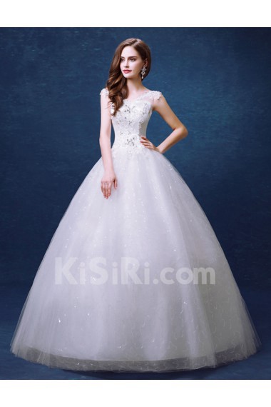 Lace, Organza V-neck Floor Length Sleeveless Ball Gown Dress with Rhinestone