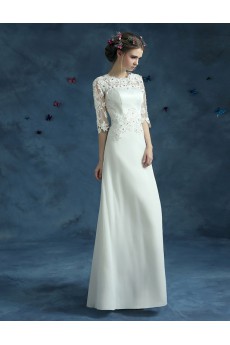 Lace, Tulle Jewel Floor Length Half Sleeve Sheath Dress with Embroidered, Rhinestone