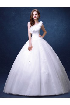Organza One-shoulder Floor Length Sleeveless Ball Gown Dress with Rhinestone