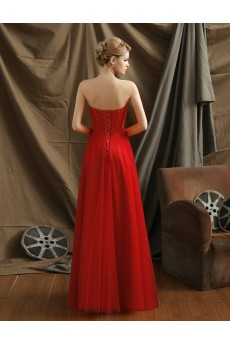 Tulle Scallop Floor Length Sleeveless A-line Dress with Rhinestone