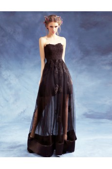 Lace, Tulle Sweetheart Floor Length Sleeveless A-line Dress with Embroidered