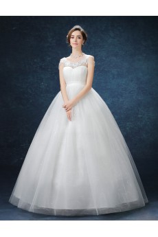 Organza Scoop Floor Length Cap Sleeve Ball Gown Dress with Lace, Beads
