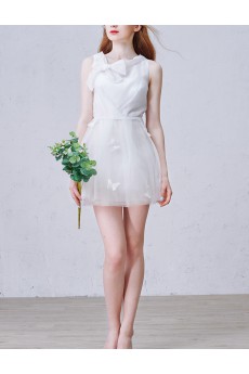 Tulle Asymmetrical Mini/Short Sleeveless A-line Dress with Bow