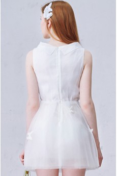 Tulle Asymmetrical Mini/Short Sleeveless A-line Dress with Bow