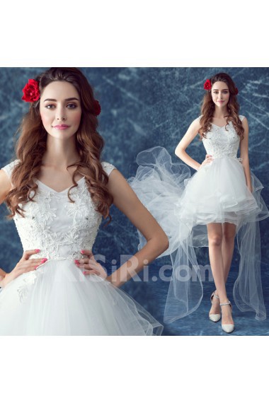 Lace, Tulle V-neck Mini/Short Sleeveless Ball Gown Dress with Rhinestone