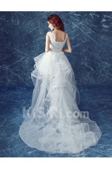 Lace, Tulle V-neck Mini/Short Sleeveless Ball Gown Dress with Rhinestone
