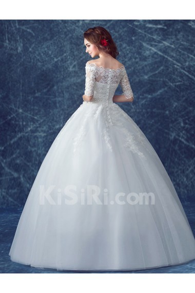 Tulle, Lace Off-the-Shoulder Floor Length Half Sleeve Ball Gown Dress with Sequins