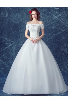 Organza Off-the-Shoulder Floor Length Ball Gown Dress with Bow
