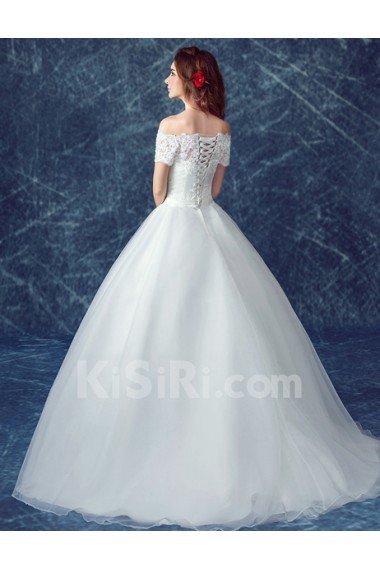 Organza Off-the-Shoulder Floor Length Ball Gown Dress with Bow