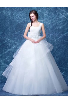 Organza Square Floor Length Sleeveless Ball Gown Dress with Bow