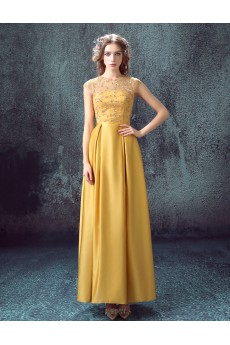 Lace, Satin Jewel Floor Length Cap Sleeve Column Dress with Embroidered