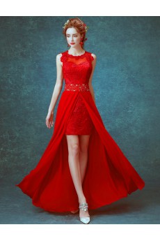 Lace, Chiffon, Tulle Jewel Floor Length Sleeveless Sheath Dress with Embroidered