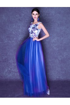 Tulle Scoop Floor Length Sleeveless Sheath Dress with Sequins