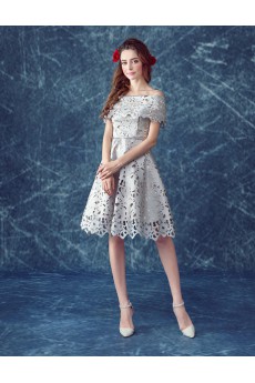 Satin Off-the-Shoulder Knee-Length A-line Dress