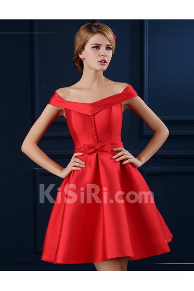 Satin Off-the-Shoulder Mini/Short A-line Dress with Bow
