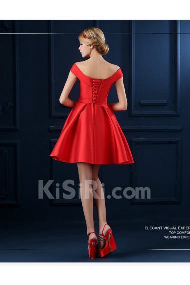 Satin Off-the-Shoulder Mini/Short A-line Dress with Bow