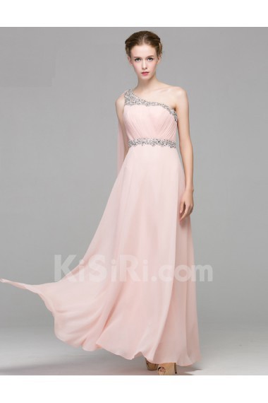 Chiffon One-shoulder Floor Length Sleeveless A-line Dress with Sequins