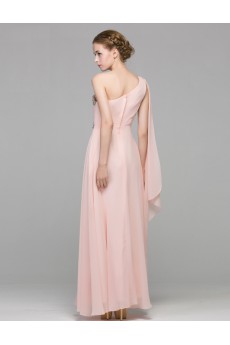 Chiffon One-shoulder Floor Length Sleeveless A-line Dress with Sequins
